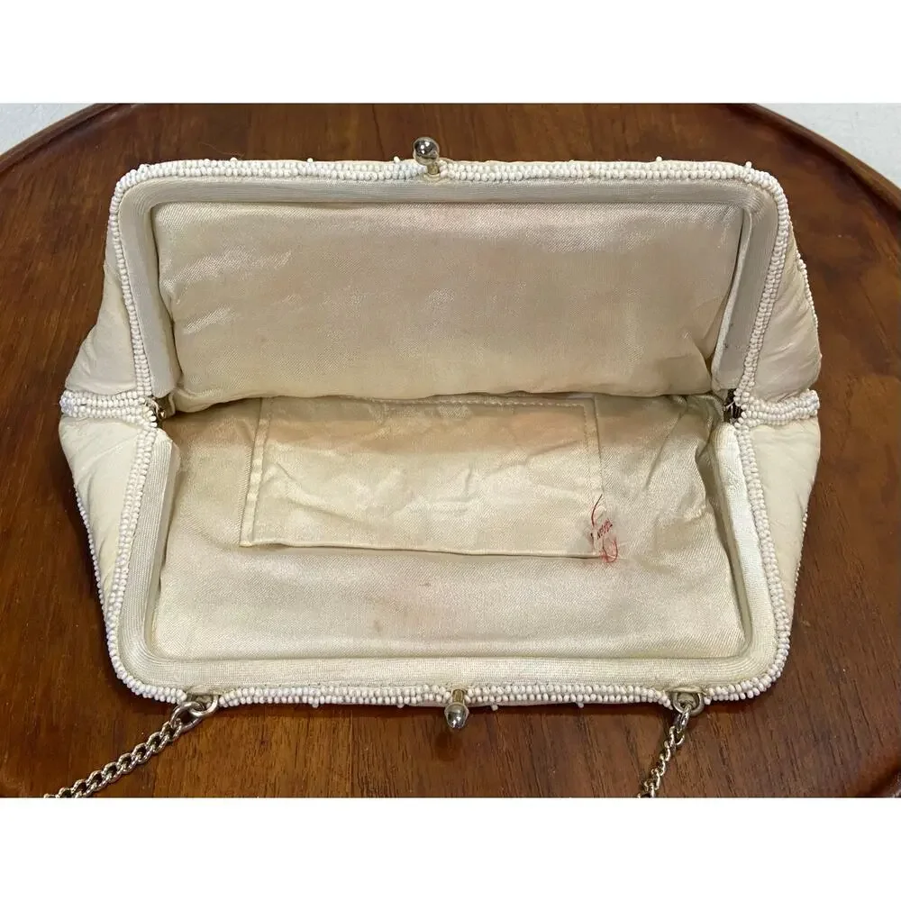 Vintage Embroidered Clutch Purse Seed Beads Made in Japan READ